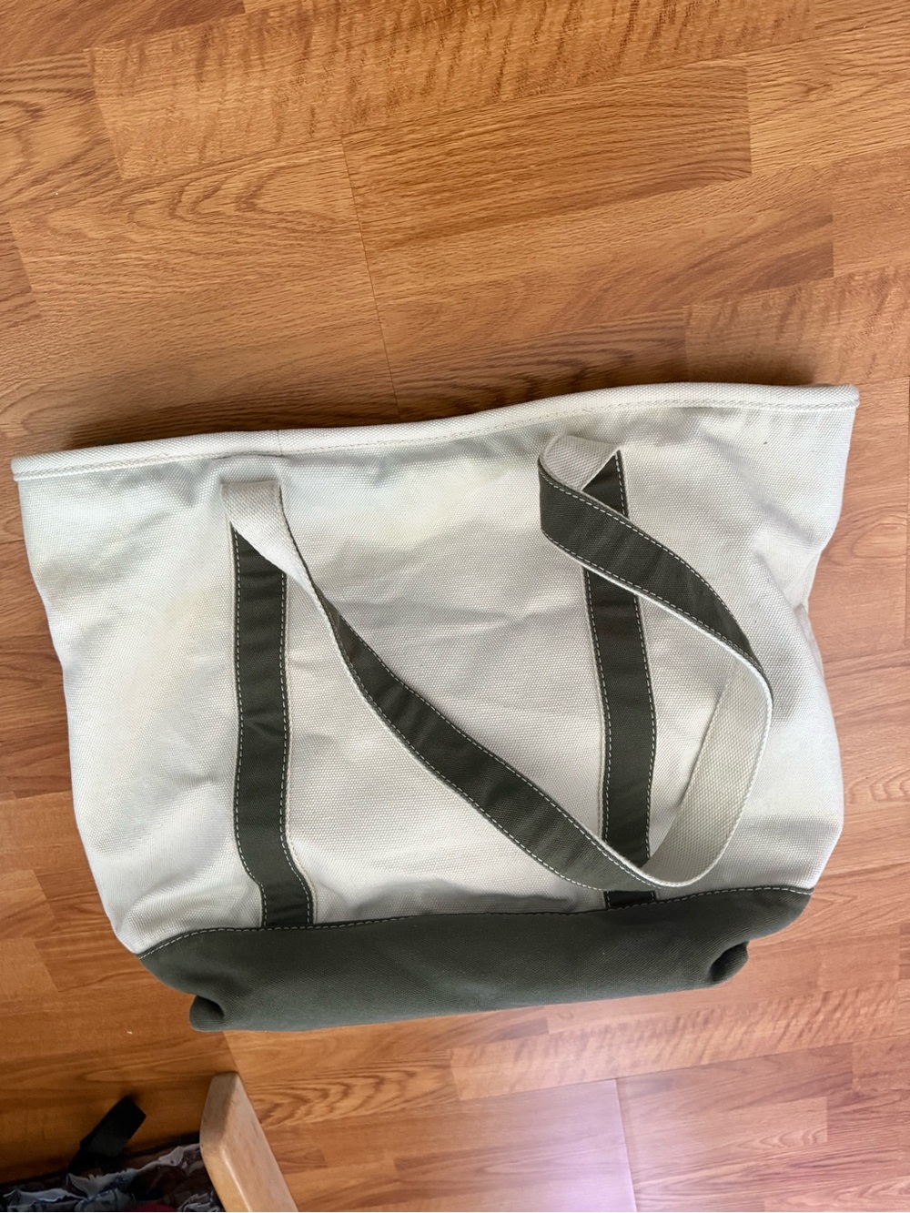 LandsEnd Large Canvas Tote in Cream and Olive